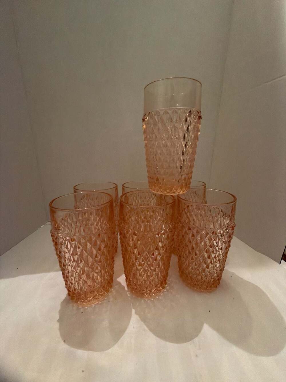 Indiana Glass Pink Diamond Point Tumbler Set Of 7